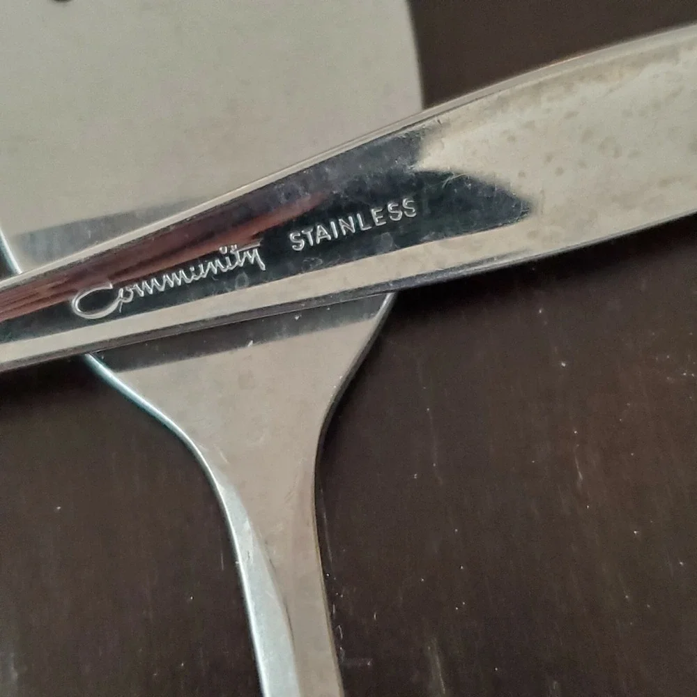 3 Serving Pieces Spoons‎ Oneida Community Woodmere Textured Wheat Leaf stainless